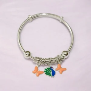 Close up of Playful Adjustable Silver Peacock Peach Butterfly Kids Kadali – 925 Silver