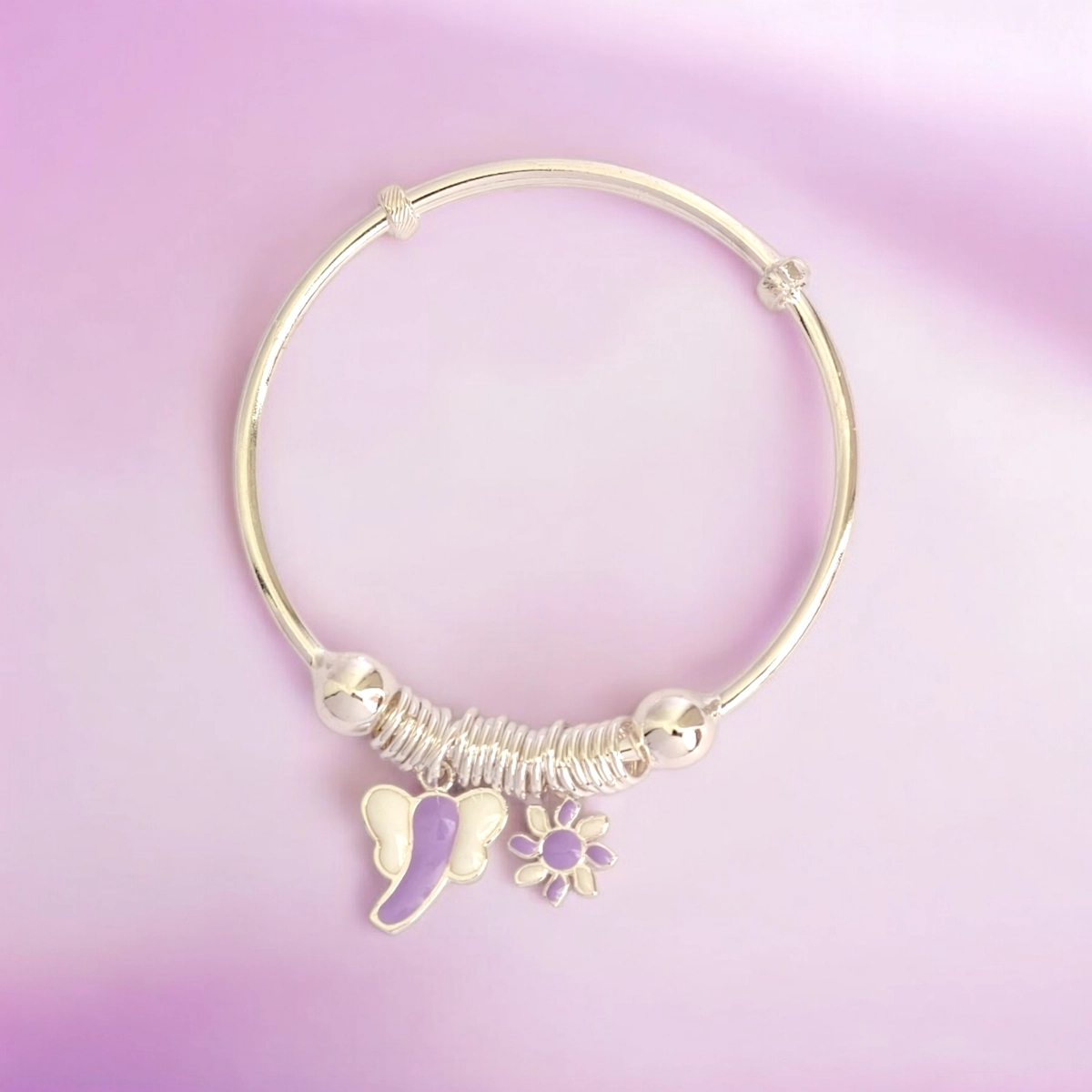 Playful Adjustable Silver Purple Butterfly Flower Kids Kadali – 925 Silver 1 Close up of Playful Adjustable Silver Purple Butterfly Flower Kids Kadali 925 Silver