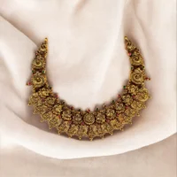 Close up of Royal Antique Lakshmi Kasu Mala Necklace 925 Silver