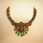 Close up of Royal Antique Lakshmi Peacock Nakshi Panel Necklace 925 Silver
