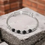 Close up of Sparkling Stardust Black Bead Nazariya Adjustable Silver Kids Kadali 925 Silver