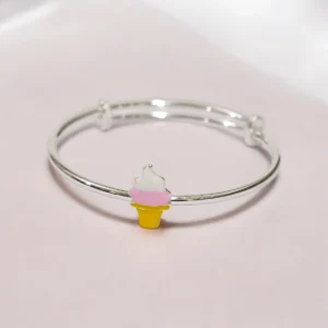 Close up of Sweet Adjustable Pink White Ice Cream Kids Kadali 925 Silver