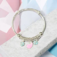 Close up of Sweet Adjustable Silver Pastel Paisley Blue Flower Kids Kadali 925 Silver