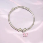 Close up of Sweet Adjustable Silver Pink Butterfly Kids Kadali 925 Silver