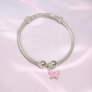 Close up of Sweet Adjustable Silver Pink Butterfly Kids Kadali 925 Silver
