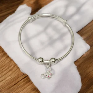 Close up of Sweet Pink Butterfly Outline Kids Kadali 925 Silver