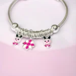 Close up view of Playful Adjustable Silver Pink Mouse Flower Kids Kadali 925 Silver