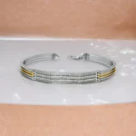 Front view of Executive Dual-Tone CZ Studded Kada for Men 925 Silver