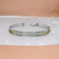 Front view of Executive Dual-Tone CZ Studded Kada for Men 925 Silver