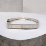 Front view of Modern Silver Arrow-Point Dual Texture Kada 925 Silver