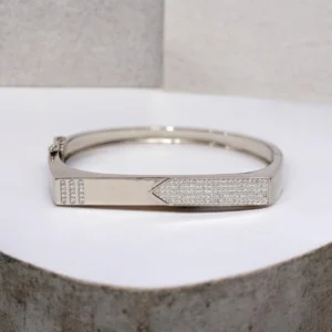 Front view of Modern Silver Arrow-Point Dual Texture Kada 925 Silver