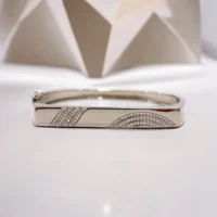 Front view of Modern Soft-Square Crystal Wave Kada 925 Silver