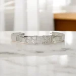 Front view of Premium Geometric CZ Diamond Kada for Men 925 Silver