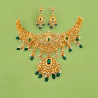 Full length display of Royal Emerald CZ Floral Necklace Set 925 Silver