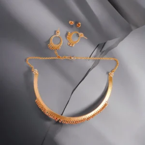 Full length view of Modern Rose Gold Matte Collar Necklace Set 925 Silver
