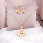 Full length view of Rose Gold Openwork Teardrop Necklace Set 925 Silver