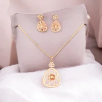 Full length view of Rose Gold Openwork Teardrop Necklace Set 925 Silver