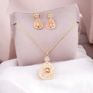 Full length view of Rose Gold Openwork Teardrop Necklace Set 925 Silver