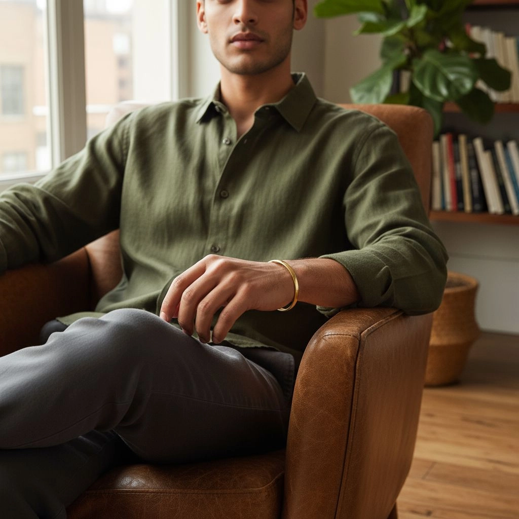 Classic Gold Polish Men's Kada – 925 Silver 4 Model wearing Classic Gold Polish Men's Kada 925 Silver