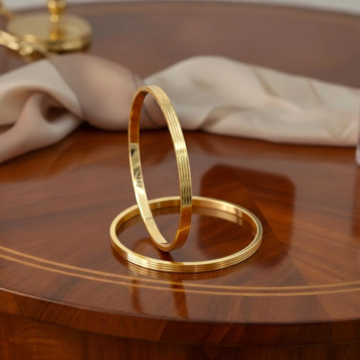 Classic Mixed Texture Gold Bangles – 925 Silver 2 One side one standing display of Classic Mixed Texture Gold Bangles 925 Silver