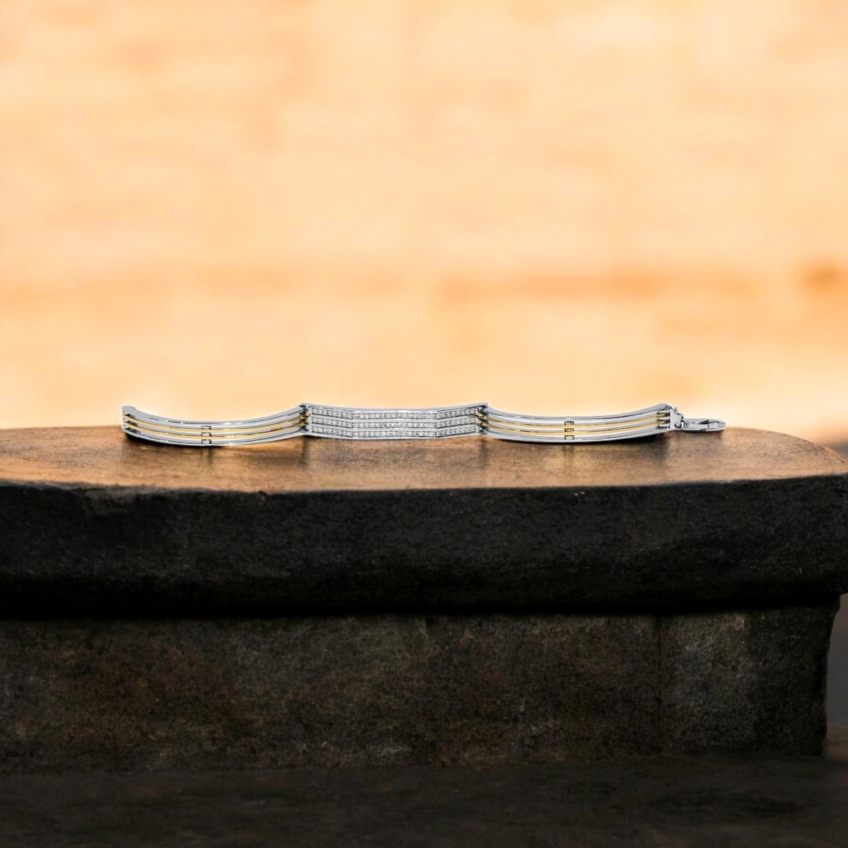 Executive Dual-Tone CZ Studded Kada for Men – 925 Silver 3 Openable view of Executive Dual-Tone CZ Studded Kada for Men 925 Silver