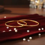 Top view of Elegant Hammered Smooth Gold Bangles 925 Silver