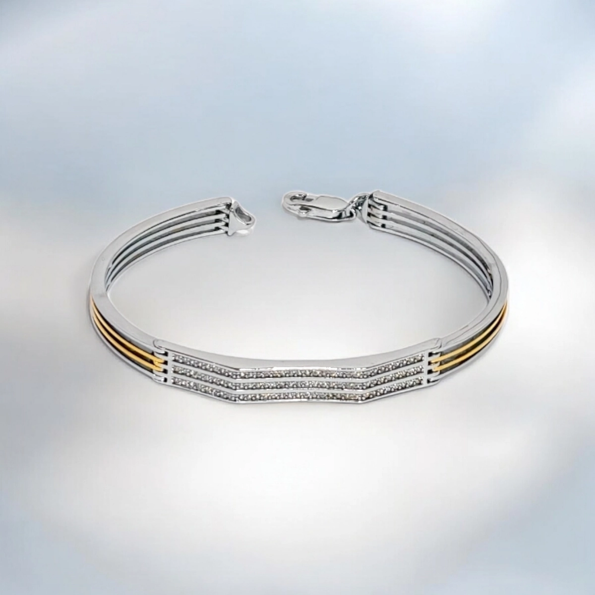 Executive Dual-Tone CZ Studded Kada for Men – 925 Silver 2 Top view of Executive Dual-Tone CZ Studded Kada for Men 925 Silver